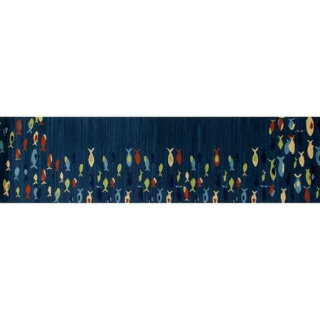ART CARPET 2 X 8 Ft. Seaport Collection Fish School Woven Area Rug, Navy Blue 841864117080